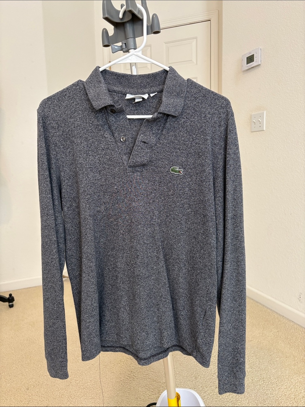 Lacoste Men's Long Sleeve Polo - Heather Charcoal with Green Croc